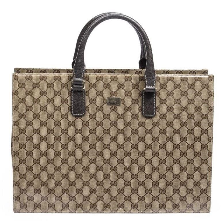 Appraisal: Gucci briefcase handbag in beige monogram crystal coated canvas with