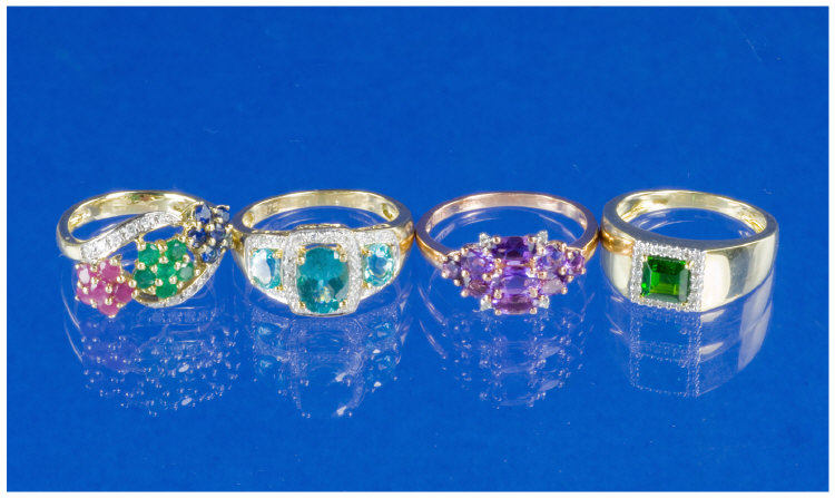 Appraisal: Collection Of Four ct Gold Gem Set And Diamond Rings