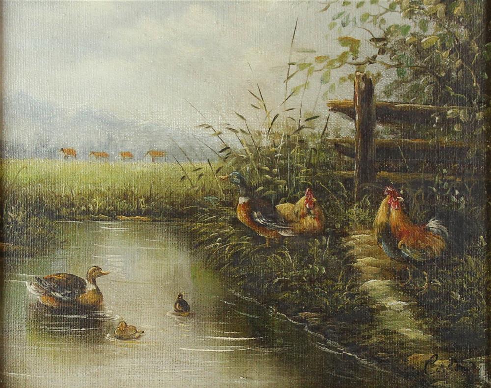 Appraisal: CASON DUCKS AND ROOSTERS Oil on canvas x in Framed