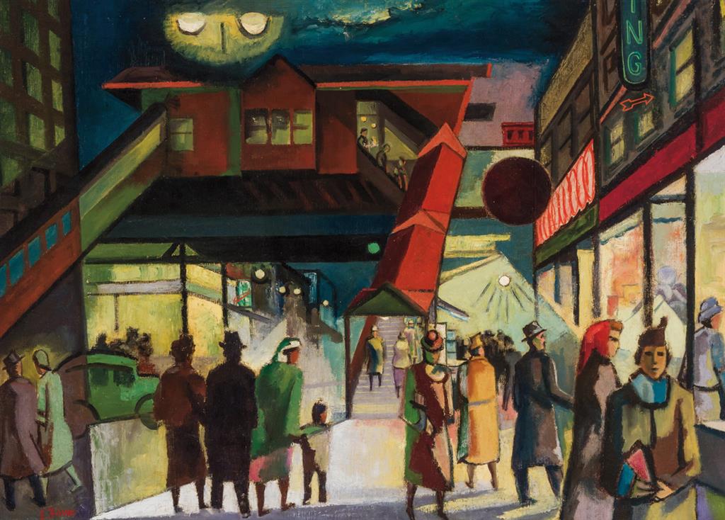 Appraisal: ERNEST FIENE American - Under the El oil on canvas