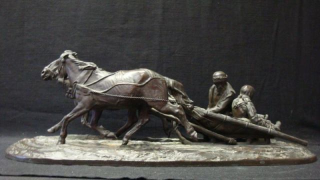 Appraisal: LANCERAY E A Russian Bronze Sled Horses pulling Evgeni Alexandrovich