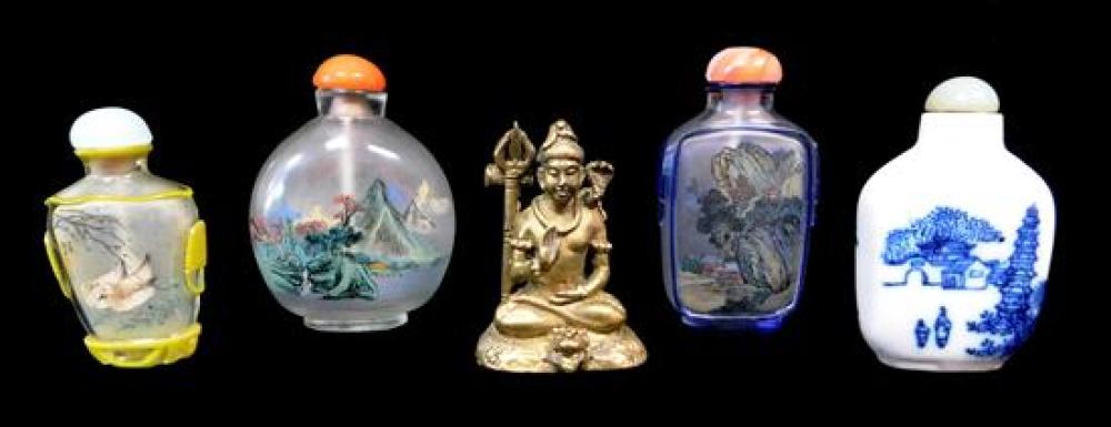 Appraisal: ASIAN Five decorative items including four Chinese snuff bottles three