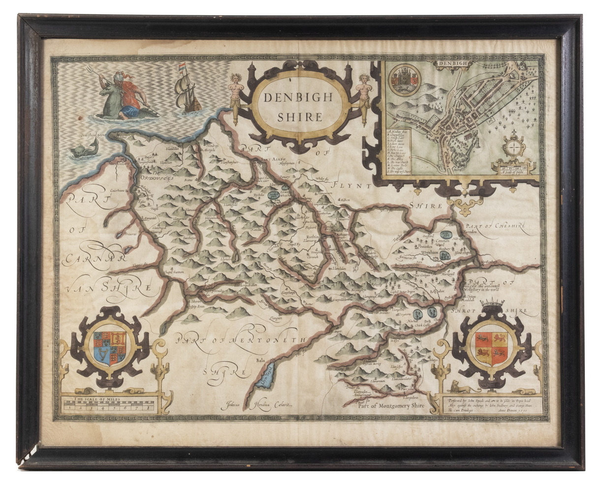 Appraisal: JOHN SPEED ENGLAND OR MAP OF DENBIGHSHIRE COUNTY FRAMED Hand