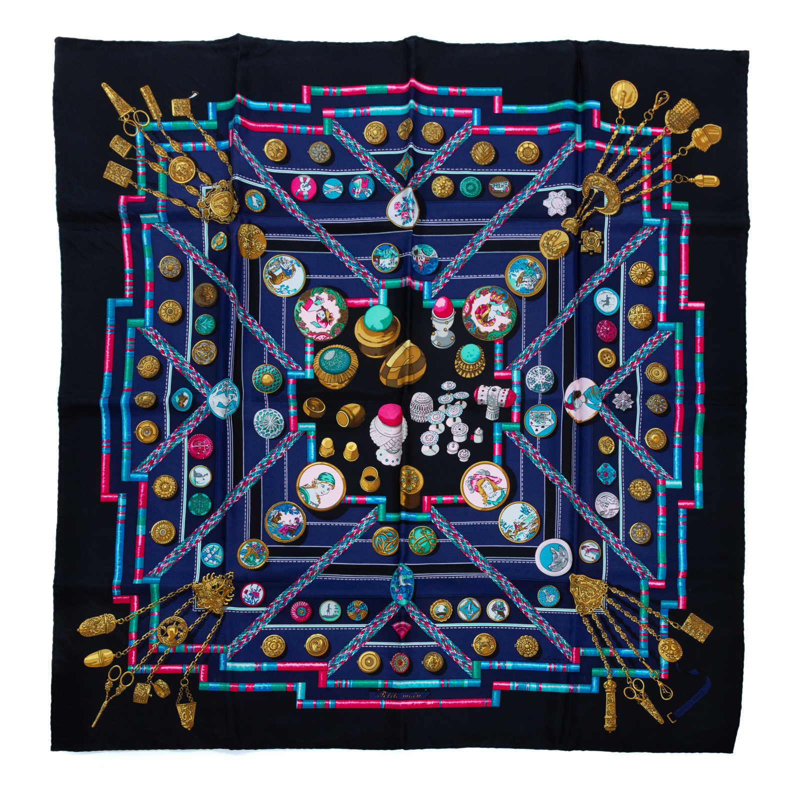 Appraisal: AN HERMES LES PETITE MAIN SCARF Black and multicolor Hermes