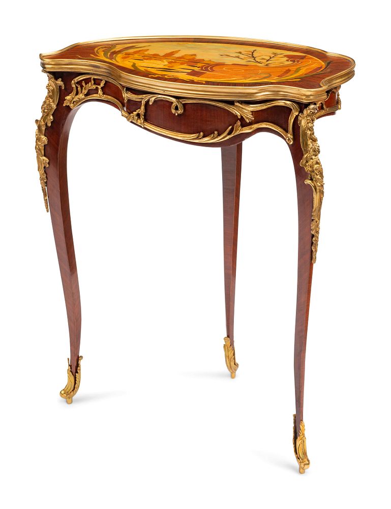 Appraisal: A Louis XV Style Gilt Bronze Mounted Marquetry Table A