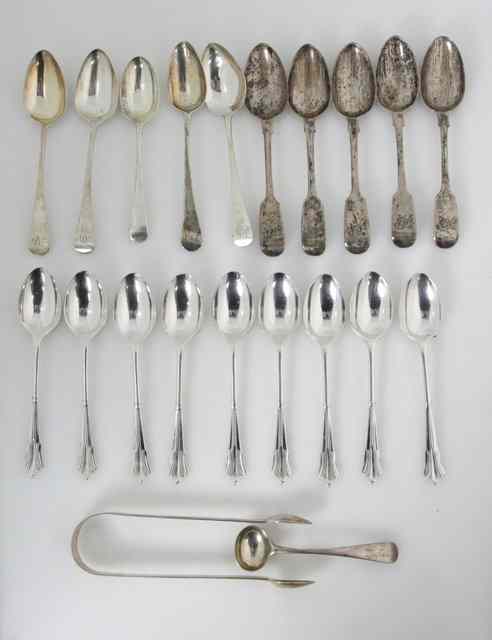 Appraisal: A set of nine silver teaspoons Sheffield ten various teaspoons