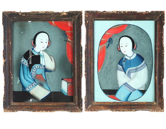 Appraisal: PAIR OF REVERSE PAINTED GLASS PORTRAITS China late th century