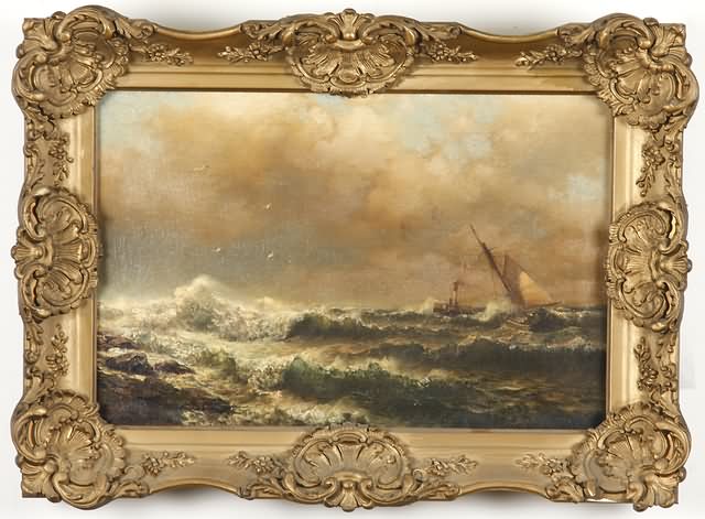 Appraisal: Nautical scene with boat on stormy sea oil on canvas