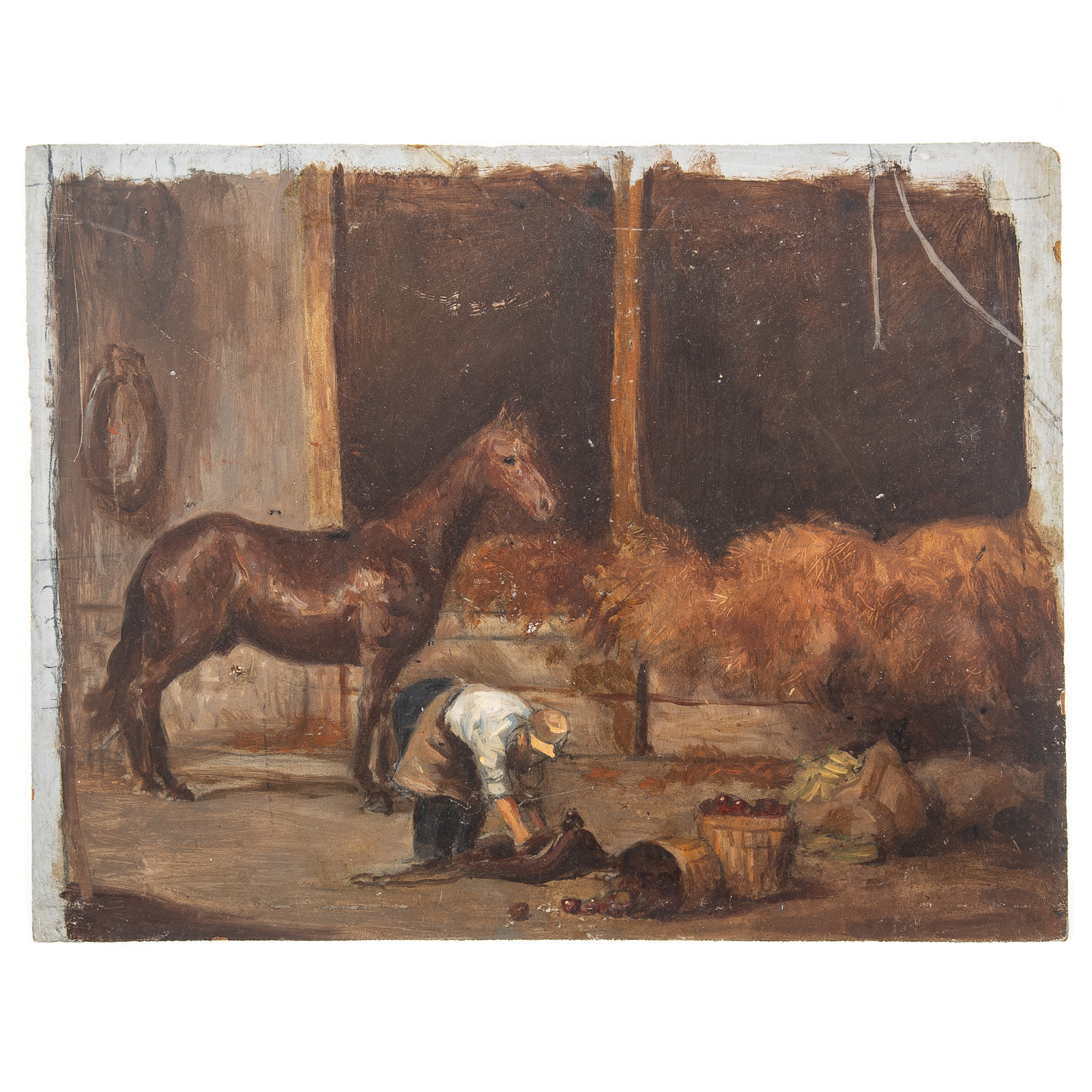 Appraisal: NATHANIEL K GIBBS TENDING THE HORSE OIL American - Oil