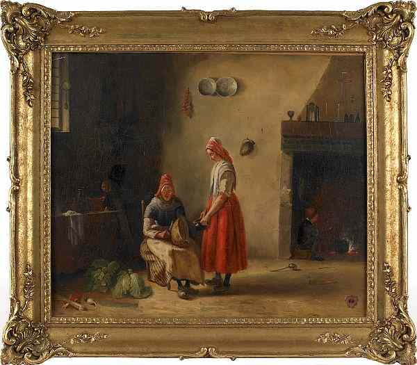 Appraisal: Continental oil on canvas interior scene th c x