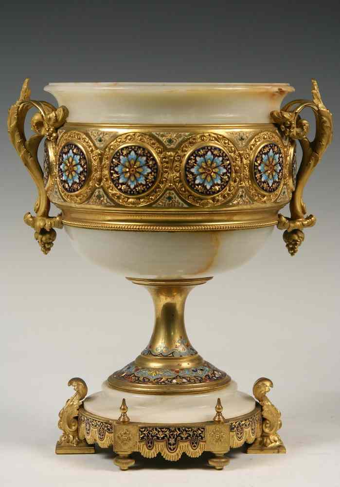 Appraisal: MANTLE GARNITURE - Elaborate French Mantle Urn in alabaster and