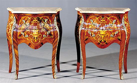 Appraisal: Pair Louis XV style kingwood and marquetry nightstands serpentine molded