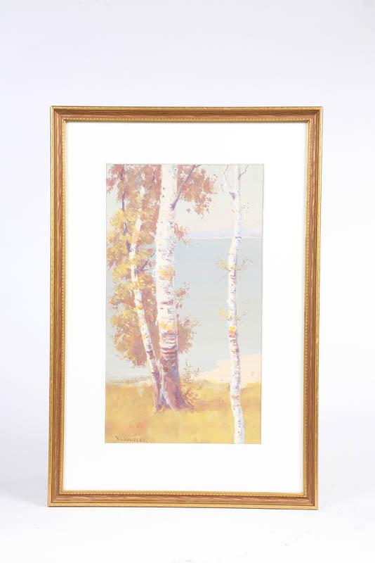 Appraisal: WATERCOLOR ON PAPER Lake scene with trees Signed H G