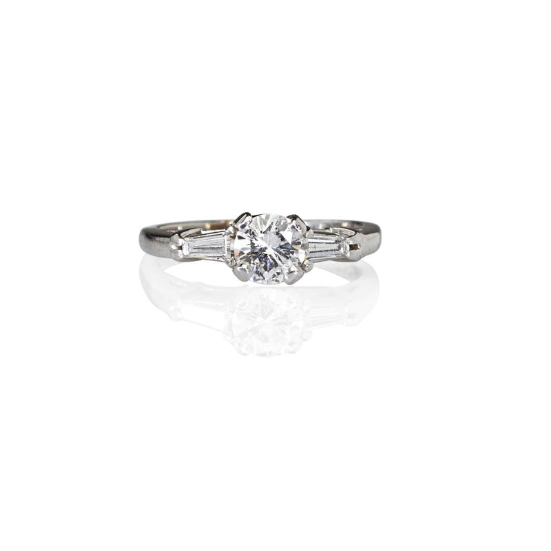 Appraisal: DIAMOND PLATINUM ENGAGEMENT RING RBC diamond approx ct flanked by