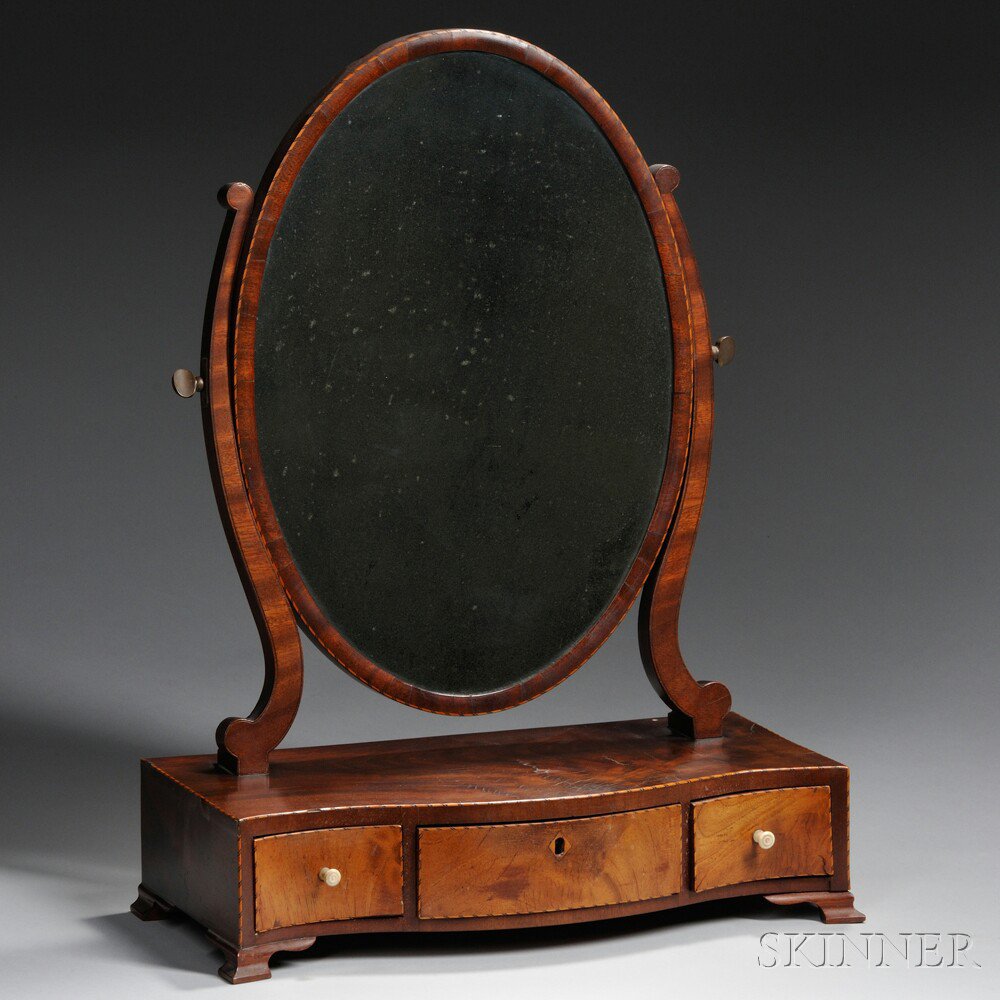 Appraisal: Federal Inlaid Mahogany Veneer Dressing Mirror America early th century