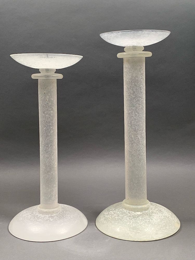 Appraisal: Karl Springer Seguso Glass Candlesticks Seguso Murano Italy for Karl