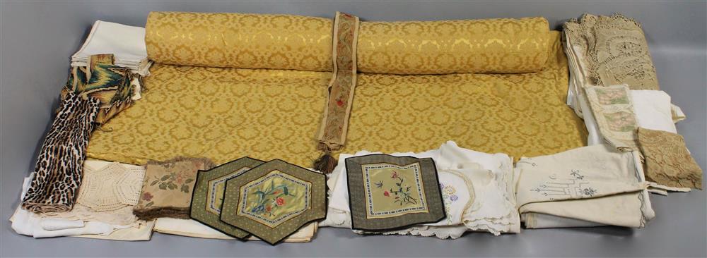 Appraisal: GOLD BROCADE QUILTED BEDSPREAD WITH MATCHING BOLSTERS TOGETHER WITH A