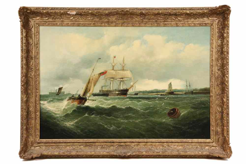 Appraisal: OOP -Contemporary Rendering of Dutch Sailing Ships Entering Harbor signed