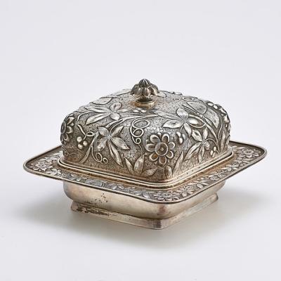 Appraisal: DOMINICK HAFF AESTHETIC STERLING BUTTER DISH Cushion-shaped the lid and