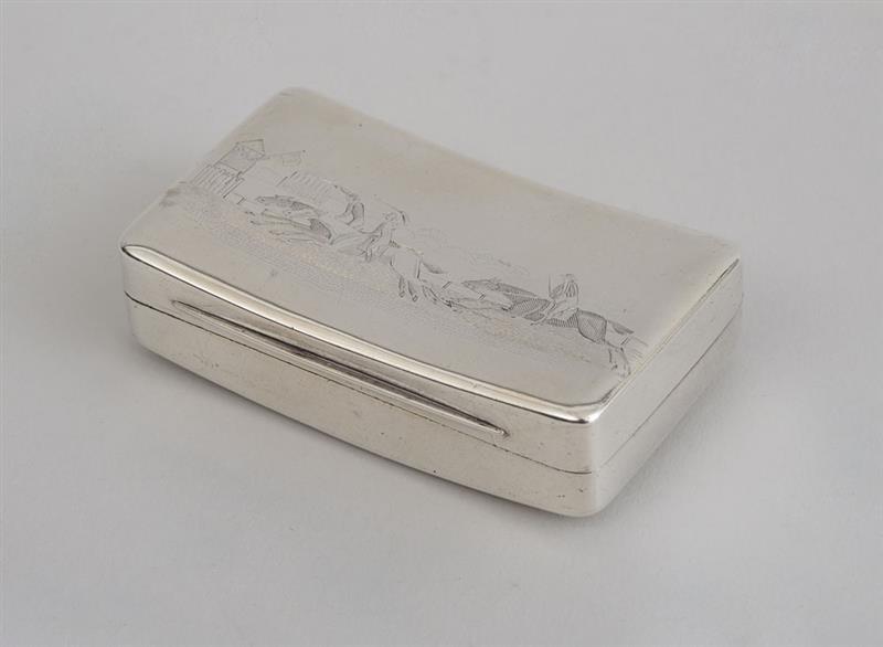 Appraisal: GEORGE III ENGRAVED SILVER SNUFF BOX John Shaw Birmingham the