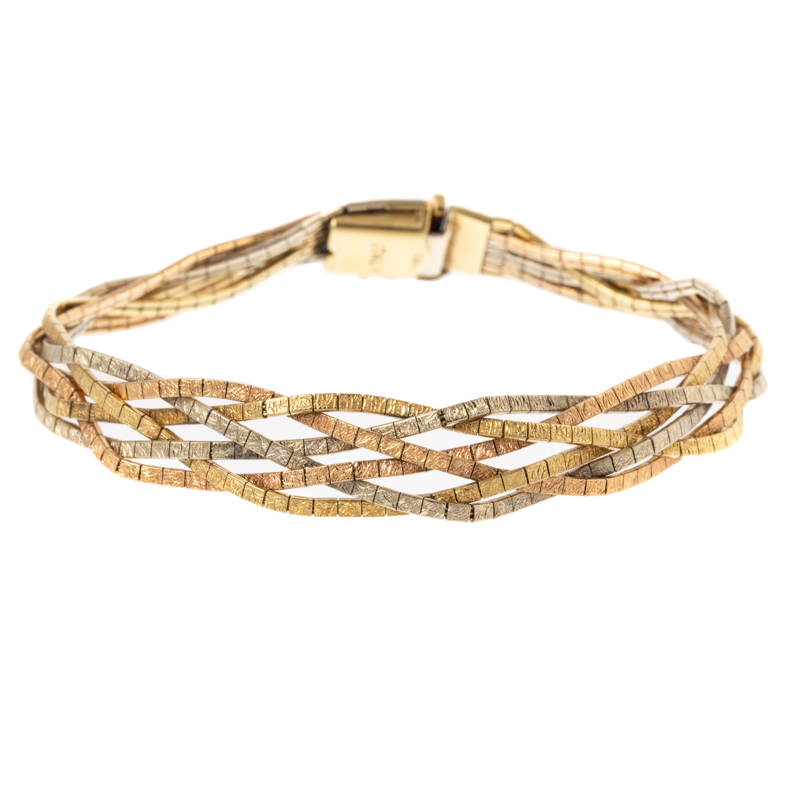 Appraisal: A K TRI-COLOR GOLD BRAIDED LINK BRACELET K yellow white