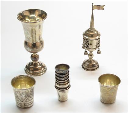 Appraisal: Group of silver judaica items and Russian silver cups Total