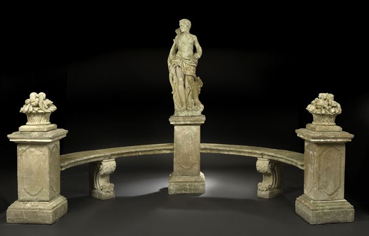 Appraisal: Neoclassical-Style Cast-Stone Garden Grouping early th century comprised of a