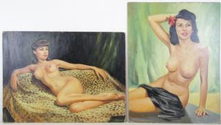 Appraisal: VION DOREK Two Oil on Board Pin-Up Nudes Beauty on