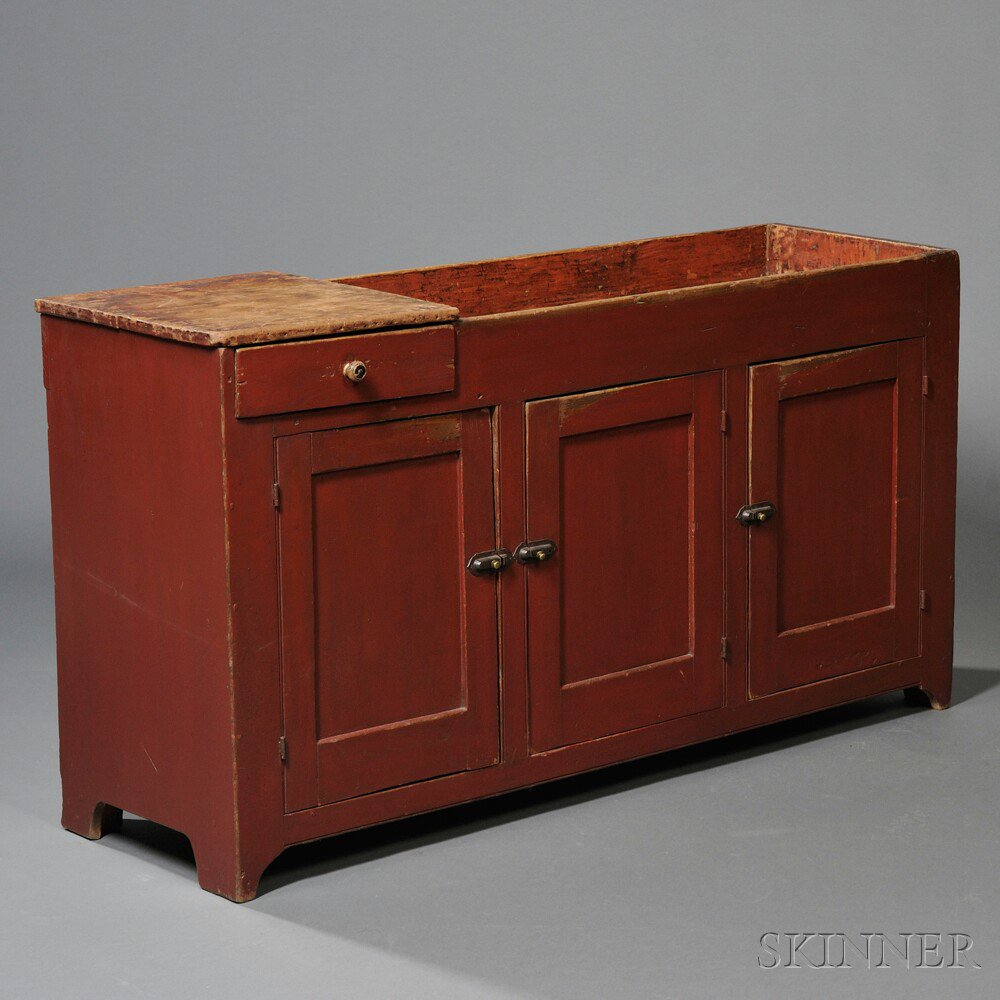 Appraisal: Large Red-painted Pine Dry Sink probably New England th century