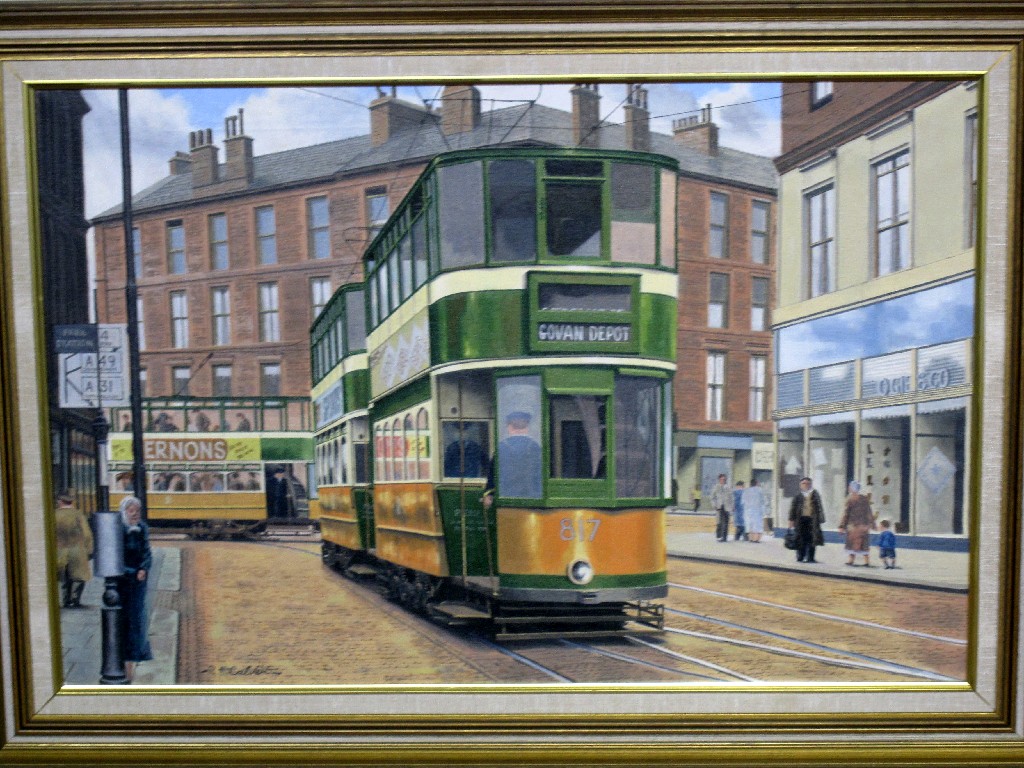 Appraisal: R K CALVERT Oil on canvas 'Govan tram in James