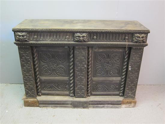 Appraisal: th century profusely carved oak sideboard with two cupboard doors