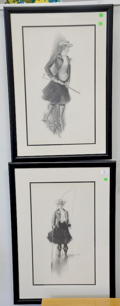 Appraisal: Charles Sheldon - pair of FAshion Illustration charcoal and pencil