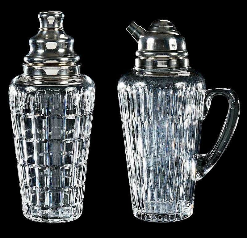 Appraisal: Two Hawkes Cut Glass Cocktail Shakers Vernay pattern with plush