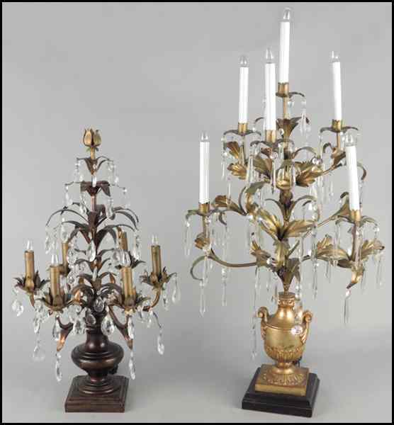 Appraisal: TWO CRYSTAL AND GILT METAL FOLIATE MOTIF TABLE LAMPS One