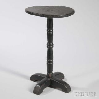 Appraisal: Black-painted Light Stand New England th century circular top on