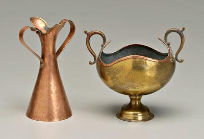 Appraisal: Two pieces Russian brass and copper vessel of hand-hammered brass