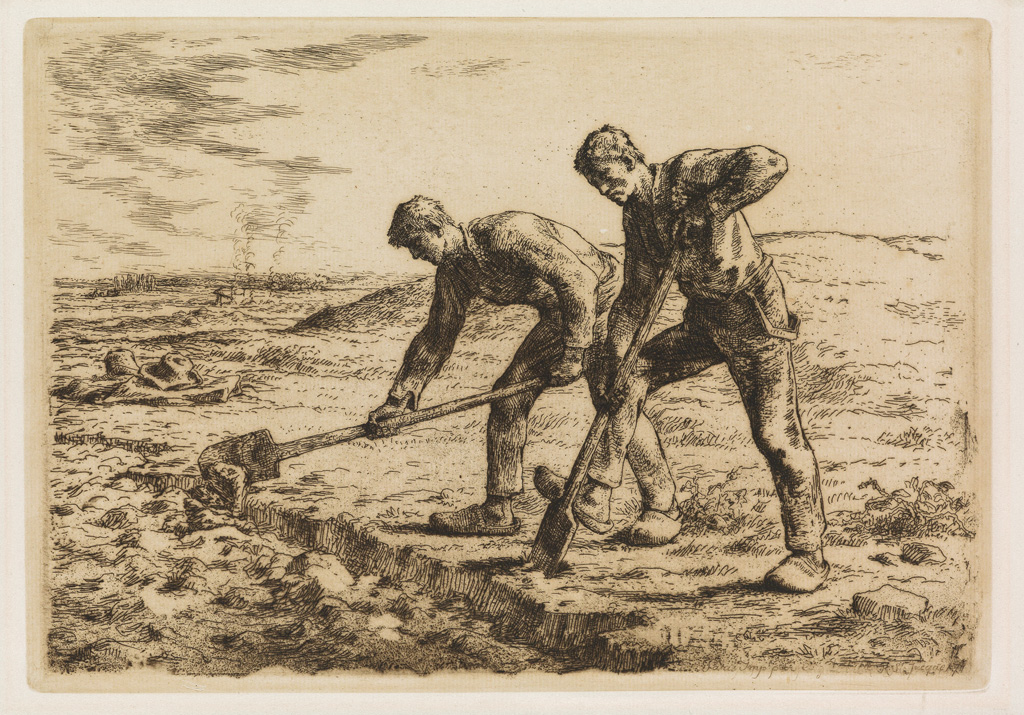 Appraisal: JEAN-FRAN OIS MILLET Les Becheurs Etching printed in dark brownish