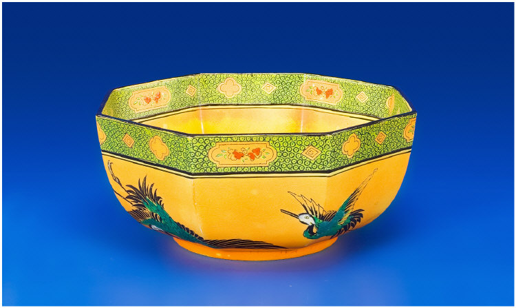 Appraisal: Shelley 's Octagonal Cranes Bowl with orange ground inches in