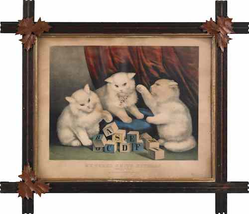 Appraisal: Currier Ives color lithograph titled My Three White Kittens x