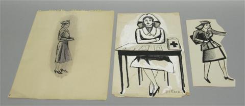 Appraisal: VICTOR DE PAUW AMERICAN - THREE DRAWINGS OF MILITARY WOMEN