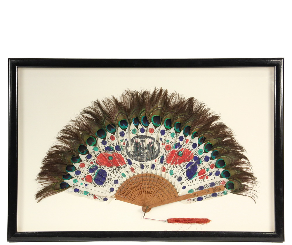 Appraisal: FRAMED CHINESE FAN - th c Chinese Folding Hand Fan