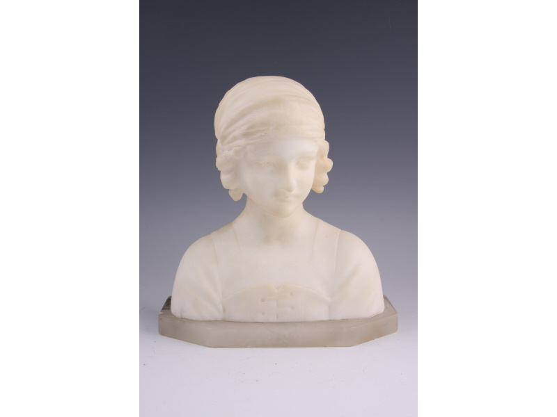 Appraisal: Alabaster Bust of Young Peasant Girl th c unsigned on