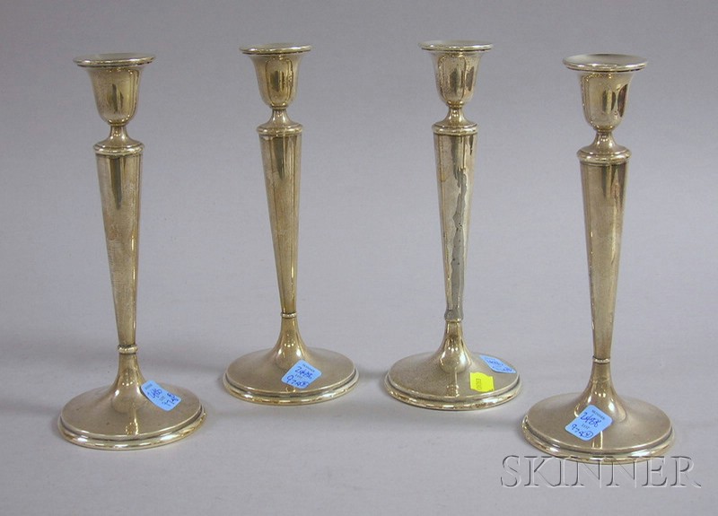 Appraisal: Set of Four Sterling Silver Richard Dimes Tall Weighted Candlesticks