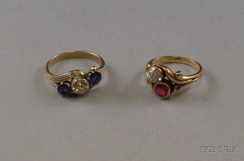 Appraisal: Two Gold Diamond and Gem-set Rings one kt gold with