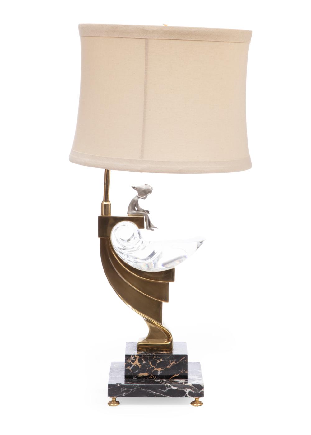 Appraisal: Baccarat Stiffel Brass Crystal and Marble Table Lamp th c