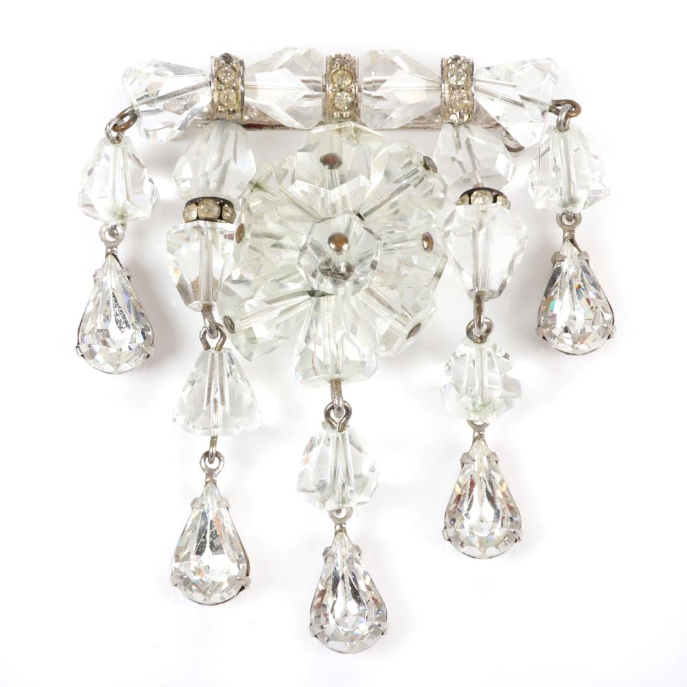 Appraisal: EISENBERG ORIGINAL SILVER-TONE BROOCH WITH CRYSTAL DROPS TERMINATING IN PRONG