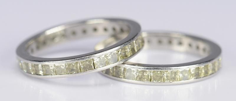 Appraisal: Pair Yellow Diamond Platinum Eternity Rings Pair of yellow diamond