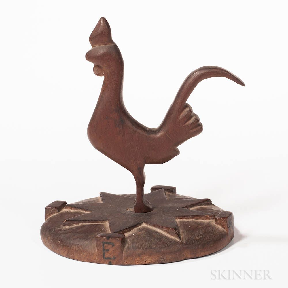 Appraisal: Carved Rooster on a Compass Rose Stand Carved Rooster on