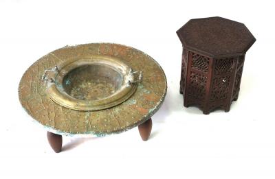 Appraisal: A Moroccan low brass table with lift out bowl to