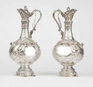 Appraisal: A pair of Victorian sterling silver ewers Walter John Barnard